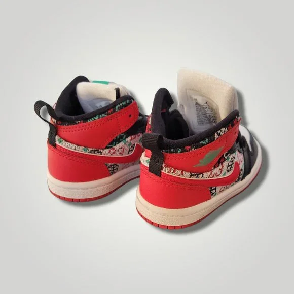 SOLD NIKE AIR JORDAN 1 MID SE (TD) WHITE "UGLY CHRISTMAS SWEATER" SZ 5c - Picture 3 of 6